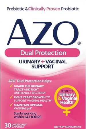 AZO Dual Protection, Urinary + Vaginal Support, Prebiotics and Probiotics for Women*, Starts Working Within 24 Hours, Non-GMO, 30 Count