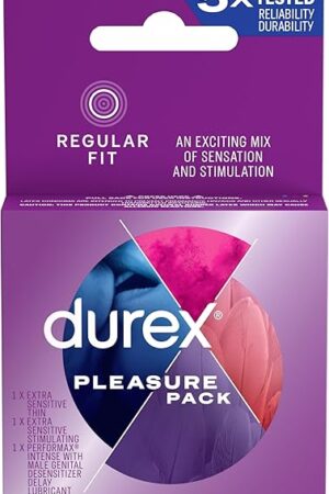 Durex Pleasure Pack, Assorted Premium Lubricated Condoms, 3 Count