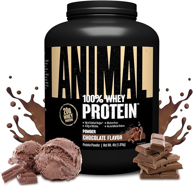 Animal 100% Whey Protein Powder ? Whey Blend for Pre Workout or Post Workout, Recovery, or an Anytime Low Sugar Protein Boost Meal Replacement with BCAA Branched Chain Amino Acids ? Chocolate, 4 lb