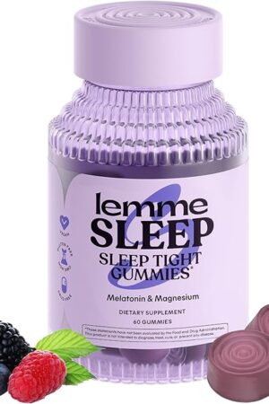Lemme Sleep Gummies with 5mg Melatonin, Elderberry, Magnesium, L-Theanine, Chamomile and Lavender, Drug-Free Nighttime Sleep Aid, Gluten Free, Gelatin Free, Non GMO, Berry Flavored (60 Count)