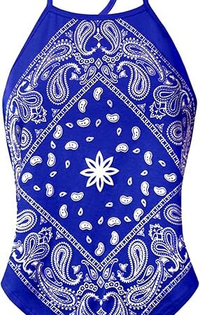 Women's Sexy Paisley Bandana/Tie dye Halter Top Shirt- Made in USA
