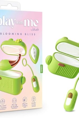 Blush Play with Me Blooming Bliss Mini Clitoral Vibrator, 4-Pc Pocket Wand & Egg w/Finger Loop, 12 Pinpoint Vibrations, Remote Control, USB - Pleasure Adult Sex Toy for Women, Men & Couples - (Green)