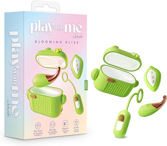 Blush Play with Me Blooming Bliss Mini Clitoral Vibrator, 4-Pc Pocket Wand & Egg w/Finger Loop, 12 Pinpoint Vibrations, Remote Control, USB - Pleasure Adult Sex Toy for Women, Men & Couples - (Green)