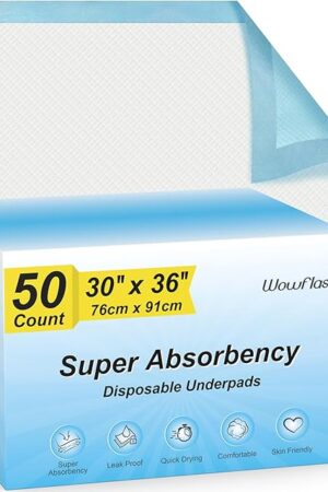 50 Count 30? x 36? Super Absorbency Disposable Underpads, Leakproof Quick Drying, Baby Puppy & Adults Bed Pads Disposable Adults, Dog Pee Pads Extra Large, XXL Incontinence Pads