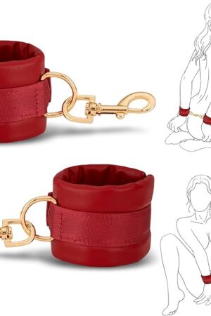 BDSM Bondage Restraints Sex Toys - Adjustable Soft Leather Handcuffs Ankle Cuffs Adult Toy, Furniture Restraint Kit for Men Women Couples SM Game Play | Red