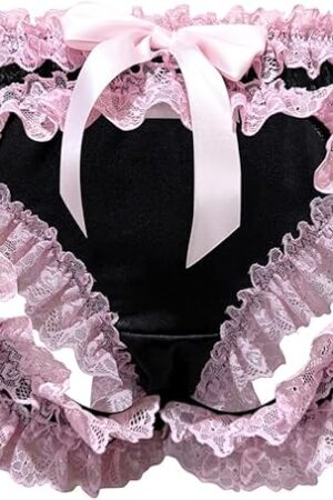 Women's Lace Cut Out Panties Color Block Frill Trim Briefs Crotchless Underwear