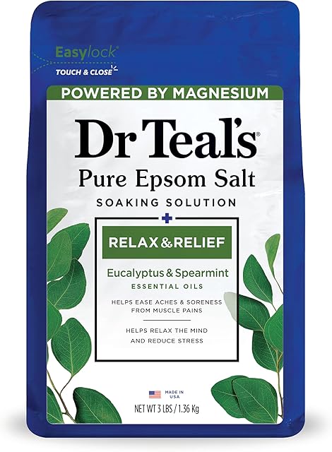 Dr Teal's Epsom Salt Magnesium Soak, Relax & Relief with Eucalyptus & Spearmint Essential Oils, 3 lbs