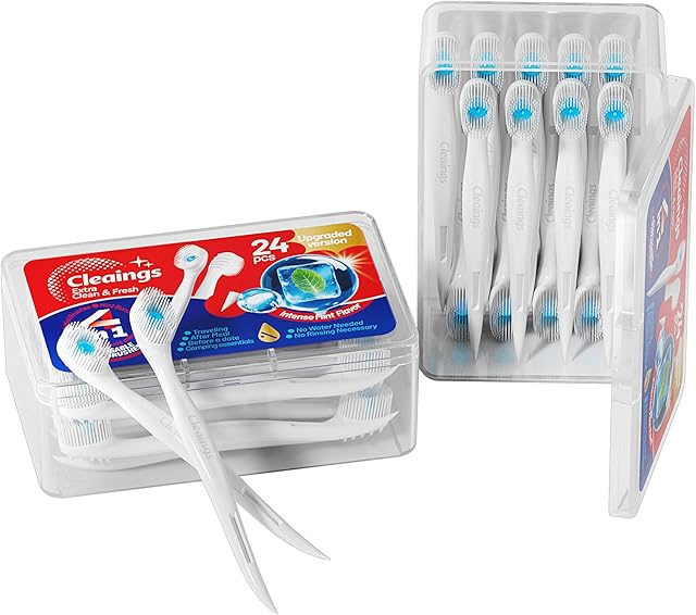 cleaings? Mini Disposable Toothbrush Set with Toothpaste ? Travel Essentials, Portable Toothbrush for Women & Men, Camping, Road Trip, Vacation, 24 Count-Intense Mint Flavor?Pack of 1?