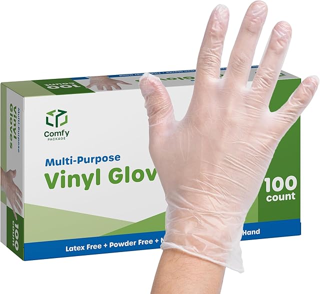 Comfy Package Disposable Vinyl Gloves ? Clear, Latex-Free, Powder-Free, BPA-Free ? Safe for Food Handling, Cooking & Cleaning