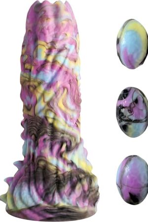 Dragon Spawn Dragon Ovipositor Silicone Dildo with Eggs for Men, Women, & Couples. Fantasy Dildo & Harness Compatible. Premium Silicone and Ovipositor Eggs. 1 Piece, Pink & Yellow.