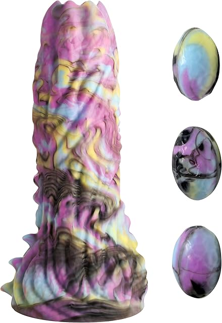 Dragon Spawn Dragon Ovipositor Silicone Dildo with Eggs for Men, Women, & Couples. Fantasy Dildo & Harness Compatible. Premium Silicone and Ovipositor Eggs. 1 Piece, Pink & Yellow.