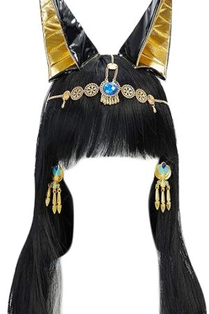 Women Egyptian Headpiece Cosplay Sexy Lingerie Accessory Ears and Earrings with Headdress Chain Egyptian Jewelry Halloween