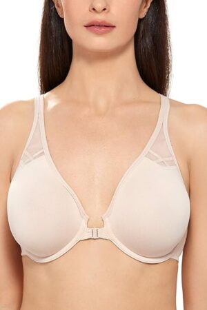 Women's Front Closure Racerback Bras Plus Size Full Coverage Supportive Underwire Plunge Unlined Bra