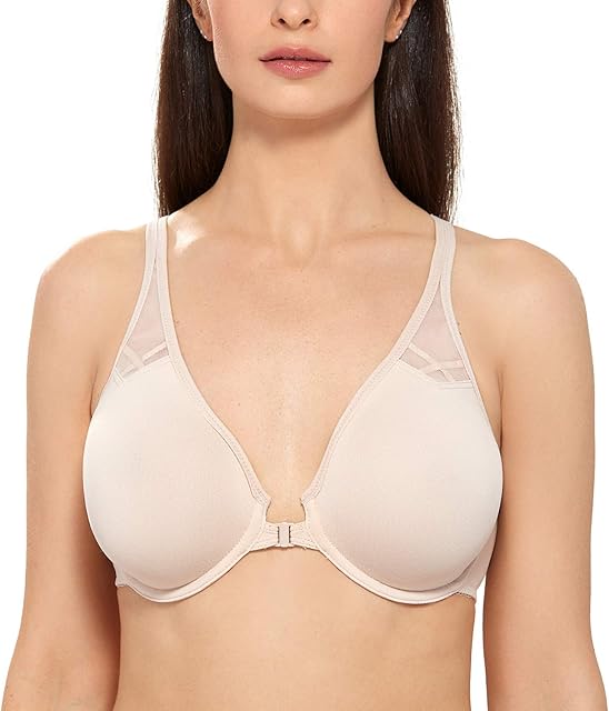 Women's Front Closure Racerback Bras Plus Size Full Coverage Supportive Underwire Plunge Unlined Bra