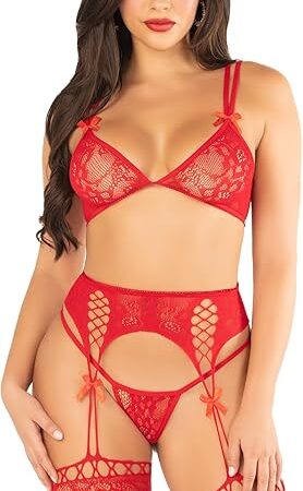 Womens 3 PC Love Song Matching Bra and Panty Sets for Women Sexy Bra Top with G-String Panty