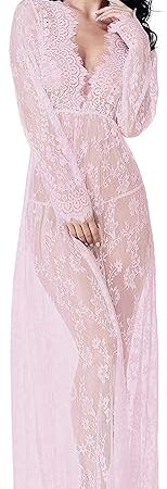 Women's Sexy See-Through Lace Babydoll Nightwear Long Gown Lingerie Dress