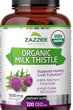 Zazzee USDA Organic Milk Thistle 30:1 Extract, 7500 mg Strength, 120 Vegan Capsules, 80% Silymarin Flavonoids, Standardized and Concentrated 30X Extract, 100% Vegetarian, All-Natural and Non-GMO
