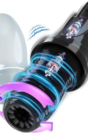 FST Automatic Male Masturbator 7 Vibration Modes and 360? Rotating Silicone Pocket Pussy Male Stroker with 3D Realistic Spiral Texture Adult Sex Toys for Men Masturbation