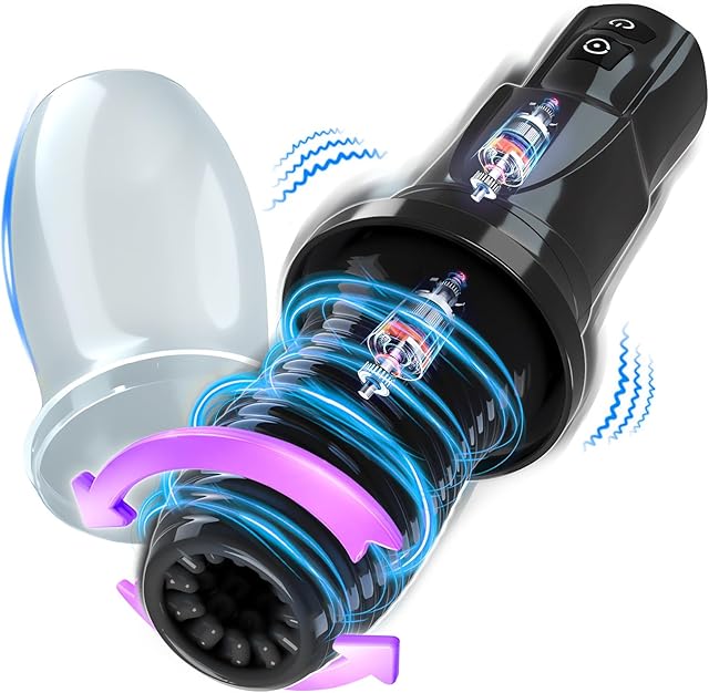 FST Automatic Male Masturbator 7 Vibration Modes and 360? Rotating Silicone Pocket Pussy Male Stroker with 3D Realistic Spiral Texture Adult Sex Toys for Men Masturbation