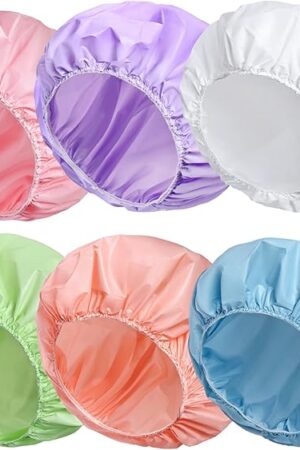 6 PCS Shower Caps for Women, Double Side Waterproof Shower Cap, Reusable Elastic Bath Caps for Shower, EVA Bathing Shower Caps, Bath Hair Caps - Candy Color