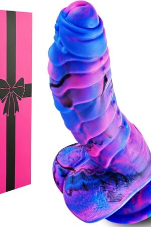 7 Inch Fantasy Monster Thick Dildo with Suction Cup, 6" Short Soft Silicone Realistic Colorful Purple Blue Anal Dildo for Women Men, Small Alien Dragon G-spot Dildos Adult Sex Toys for Beginner Couple