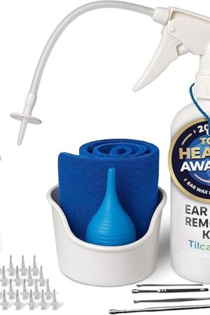 Ear Wax Removal Tool by Tilcare - Ear Irrigation Flushing System for Adults & Kids - Perfect Ear Cleaning Kit - Includes Basin, Syringe, Curette Kit, Towel and 30 Disposable Tips