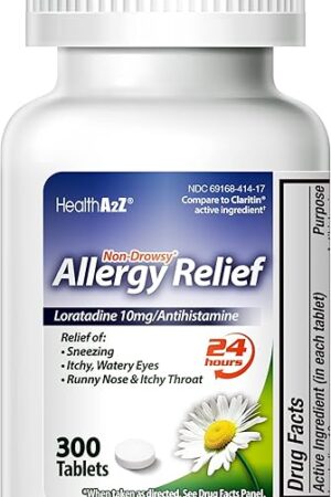 HealthA2Z? Allergy Relief | Loratadine 10mg | Antihistamine | Relief from Itchy Throat, Sneezing, Runny Noses | 24-Hours Allergy Medicine (300 Tablets)