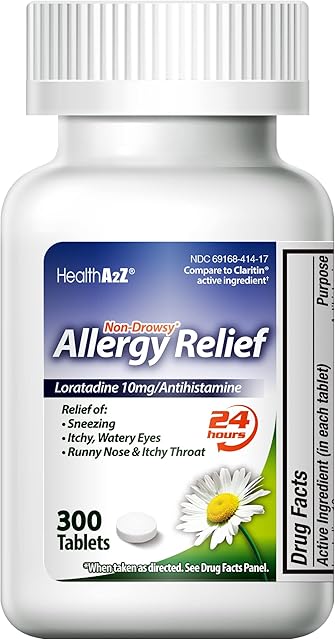 HealthA2Z? Allergy Relief | Loratadine 10mg | Antihistamine | Relief from Itchy Throat, Sneezing, Runny Noses | 24-Hours Allergy Medicine (300 Tablets)