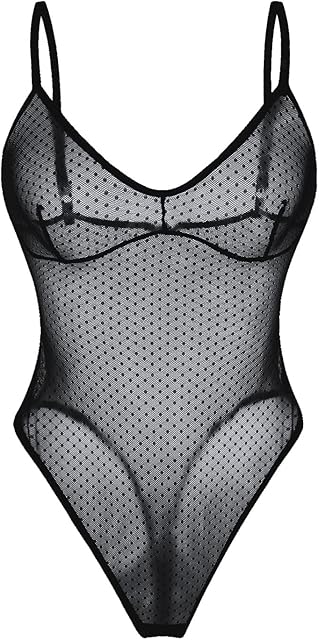 Women One Piece Sexy Lingerie Stretch Mesh Bodysuit Sheer Thong Teddy Leotard Rave Outfit Jumpsuit Tops