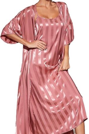 Women's Robe Set Nightgown with Robes Satin Silk Pajama Set 2 Pieces Lingerie U-Neck Sexy Sleepwear Sets