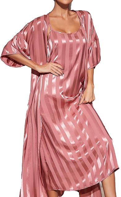 Women's Robe Set Nightgown with Robes Satin Silk Pajama Set 2 Pieces Lingerie U-Neck Sexy Sleepwear Sets