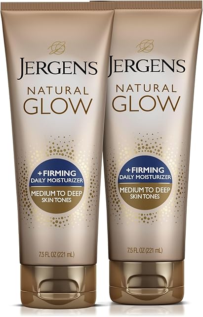 Jergens Natural Glow +Firming Self Tanner Body Lotion, Medium to Deep Skin Tone, Sunless Tanning Moisturizer with Collagen and Elastin, Helps to Visibly Reduce Cellulite, 75 Oz, Pack of 2