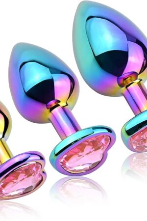 3PCS Anal Trainer Kits Butt Plug Colorful Metal Anal Plugs Heart Shape Jewelry Prostate Massager Fetish Sex Toys for Men and Women Sex Factory (Pink)