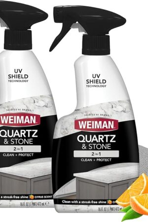 Weiman Quartz Countertop Cleaner and Polish (2 Pack w/Micro Towel) Clean and Shine Your Quartz Countertops Islands and Stone Surfaces with Ultra Violet Protection