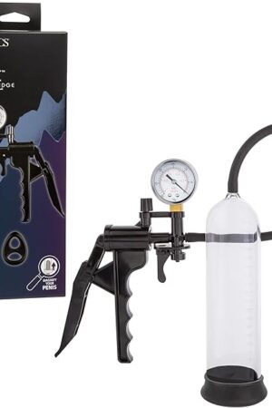CalExotics Peak Magnified Gauged Pump System, Pressured Penis Pump with Built-in PSI Gauge and Dual Enhancer Cock Ring Included Black SE-5500-10-3