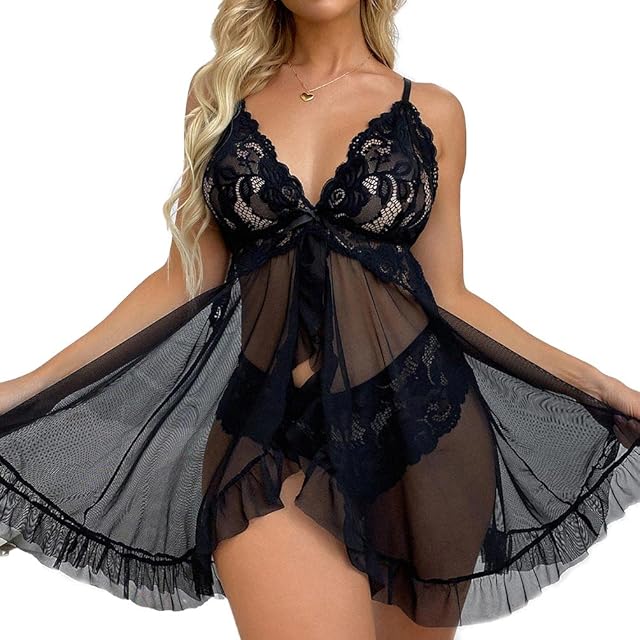 Women Lace Lingerie Babydoll Dress Strap Chemise Sleepwear Sexy Nighty
