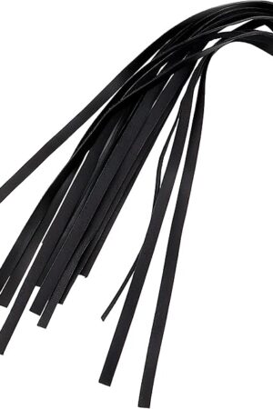 Whip with Plastic Handle, Faux Leather Black Flogger Adult Play 15"