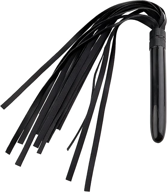 Whip with Plastic Handle, Faux Leather Black Flogger Adult Play 15"