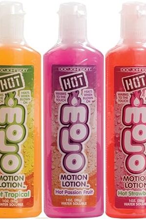Doc Johnson Hot Motion Lotion - 5 Flavor Variety Pack - Flavored Warming Water-Based Body Glides - Warms to the Touch - Heats When Blown On - 5 x 1 fl.oz. (5 X 29.5 ml) - Multi-Colored
