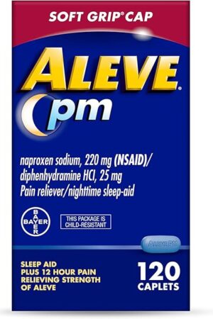 Aleve PM Sleep Aid Plus Pain Reliever Caplets, Naproxen Sodium & Diphenhydramine HCl, Nighttime, 120 Count