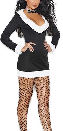 Womens Sexy Black Tie Tuxedo Bunny Roleplay Costume Large