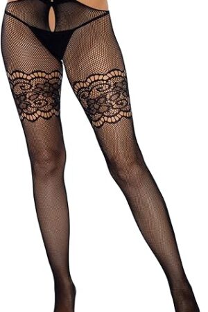 Womens Strappy Wrap Around Fishnet Crotchless Tights, Black Strappy, O/S