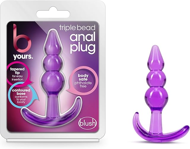 Blush Novelties B Yours Triple Beaded See Through Soft Flexible Easy Insertion Comfortable Butt Plug - 3 1/4 Inch Anchor Base Fragrance Free Easy to Clean Adult Toys - Sex Toy