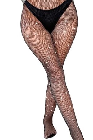 Glitter Fishnet Tights Women's Sparkle Rhinestone Fishnets Rave Outfit High Waist Tights Concert Wedding Party Club