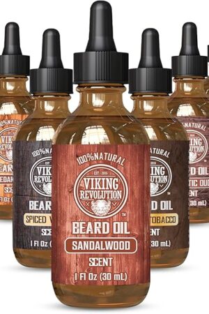 Viking Revolution Sandalwood Beard Oil for Men - Natural Mens Beard Oil with Argan Oil and Jojoba Oil - Beard Softener, Strengthens and Moisturizes - Beard Conditioner for Men (Sandalwood, 1 Pack)