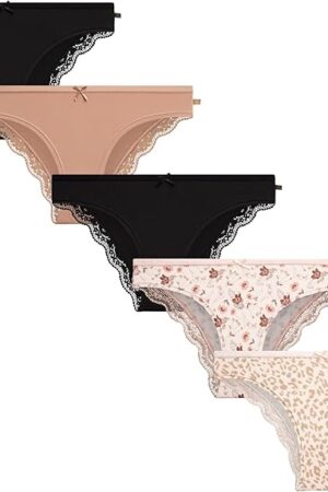 Women's Bikini Underwear - 5 Pack Sexy Lace Trim Seamless Panties Briefs for Women
