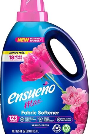 Ensue?o Max Liquid Fabric Softener - Spring Fresh Scent - 125 fl oz - Color-Safe Fabric Softener Liquid - Softens 123 Loads - Reduces Wrinkles & Static