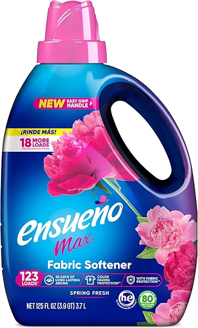 Ensue?o Max Liquid Fabric Softener - Spring Fresh Scent - 125 fl oz - Color-Safe Fabric Softener Liquid - Softens 123 Loads - Reduces Wrinkles & Static