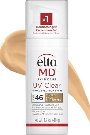 EltaMD UV Clear Tinted Face Sunscreen, SPF 46 Oil- Free with Zinc Oxide, Dermatologist Recommended