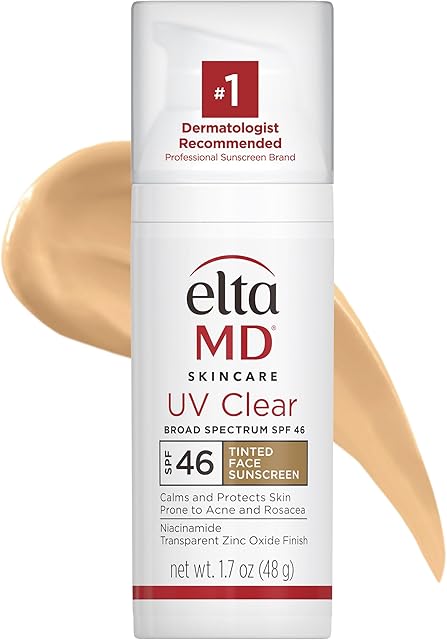 EltaMD UV Clear Tinted Face Sunscreen, SPF 46 Oil- Free with Zinc Oxide, Dermatologist Recommended